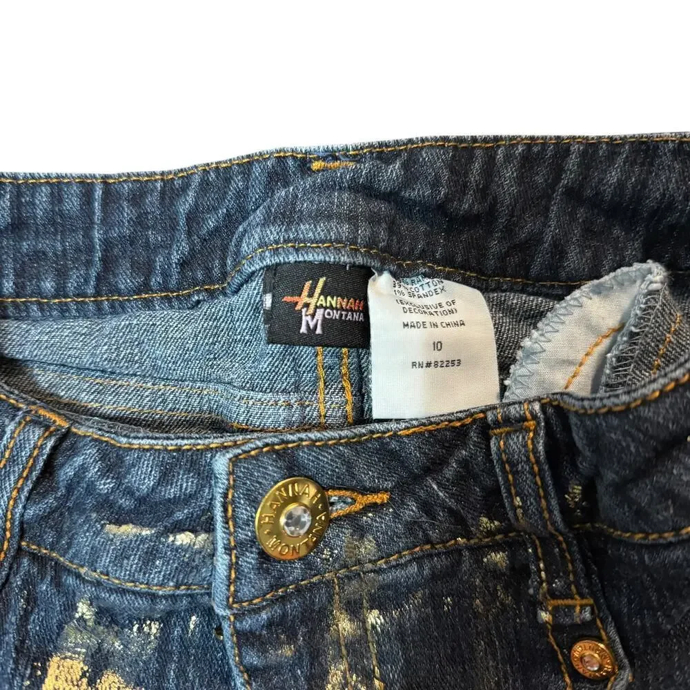 Y2K Hannah Montana Girls Flared Jeans Gold Embellished Size 10